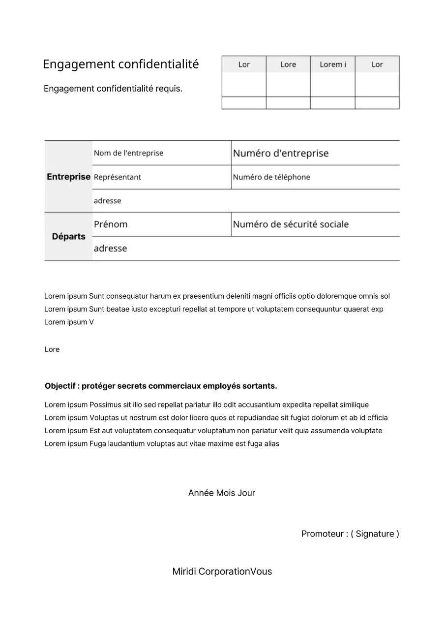 Engagement de confidentialité pour les documents d'entreprise au look noir