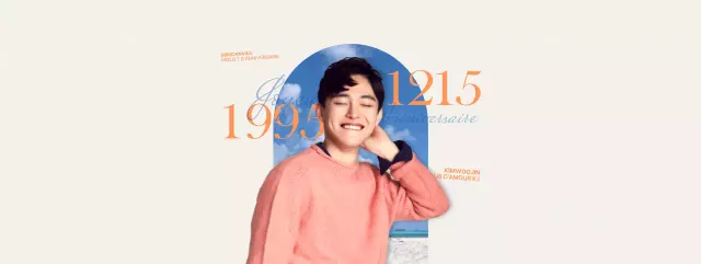 Concept émotionnel en orange et bleu clair pour l'anniversaire d'une célébrité