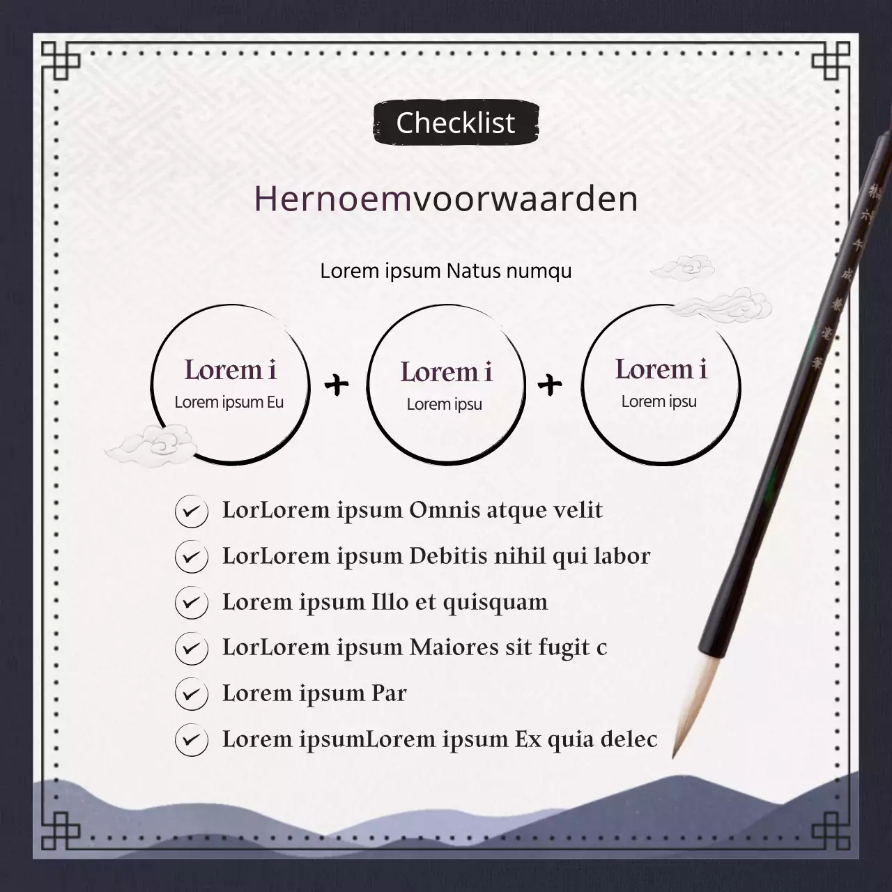 Traditionele en klassieke nomenclatuur in marineblauw en zwart