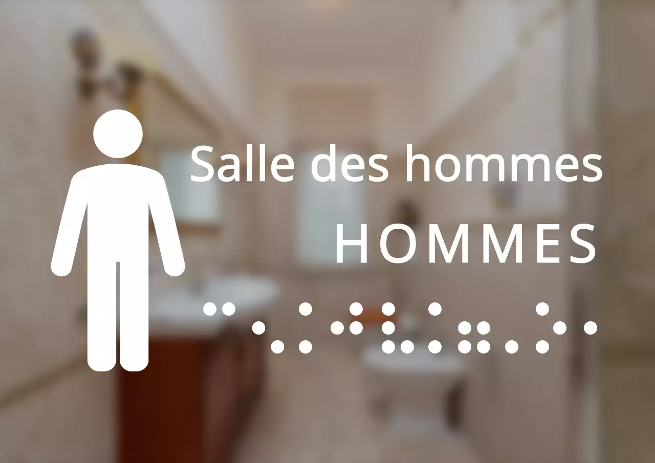 Signalisation des toilettes pour hommes en braille et dans un style épuré