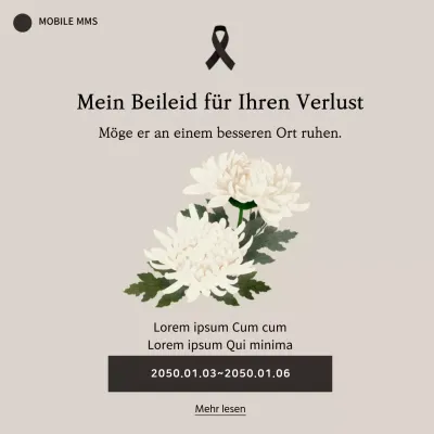 Kondolenz mobile Banner-Vorlage mit Chrysantheme Blumen und Band und Text Betonung