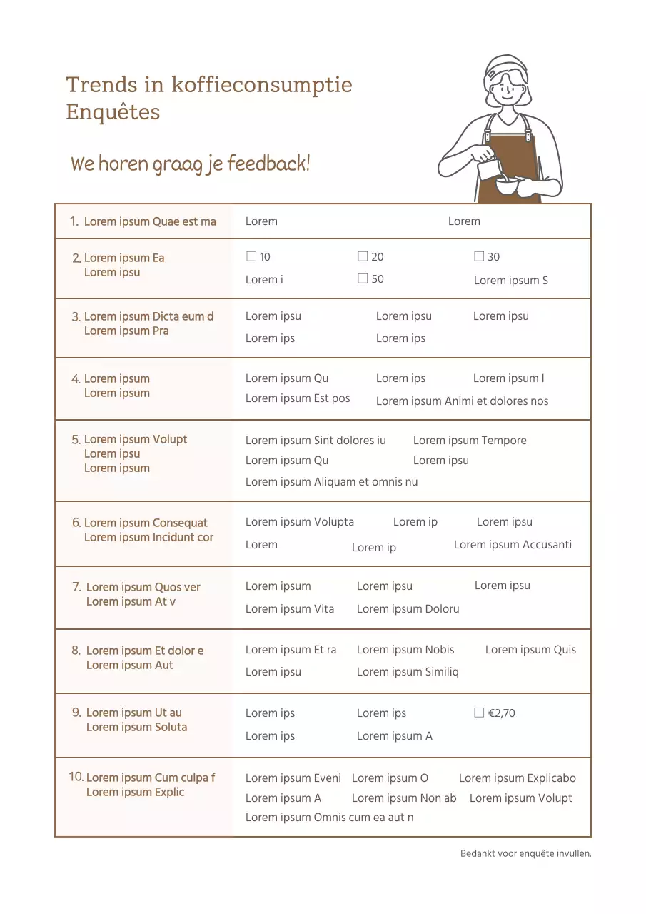 Enquête trends in koffieconsumptie Document sjabloon vragenlijst caféfranchise