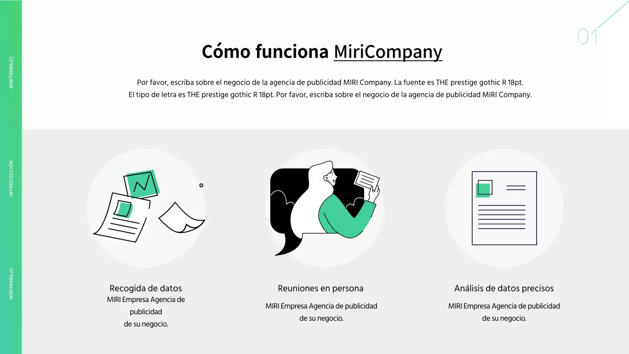 Membrete verde y blanco de agencia de publicidad