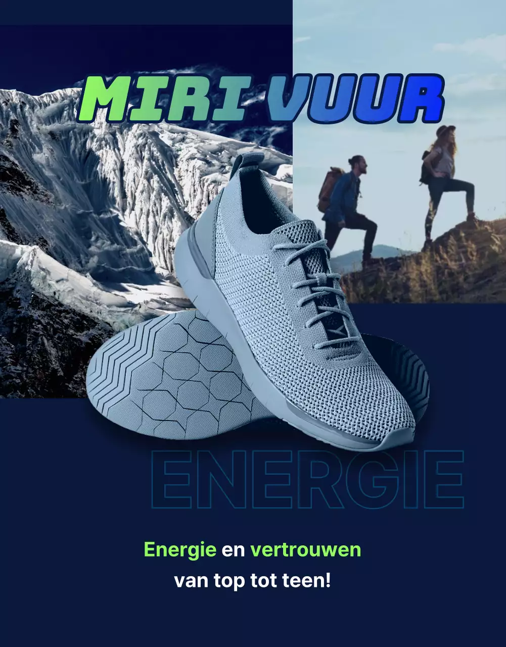 Sportieve en stoere outdoor sneakers in navy en fluorescerende kleuren