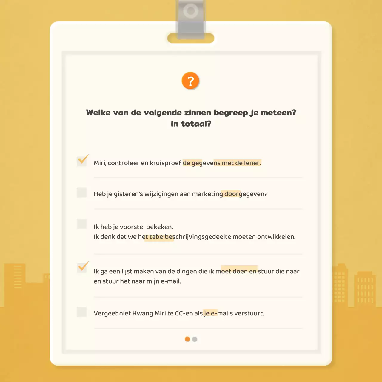 Controlelijst op werknemersniveau met oranje werknemerskaartconcept