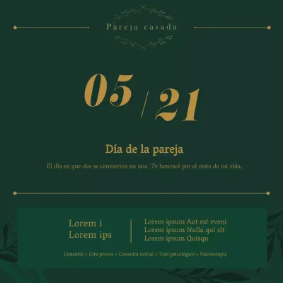 Celebración del Día de la Pareja en Green and Gold Evento y promoción de la Clínica de Asesoramiento de Parejas (Social Media Squares)