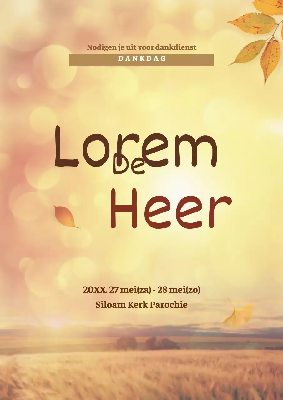 Promoot kerkdiensten in de herfst met foto's van gele herfstvelden en vallende bladeren