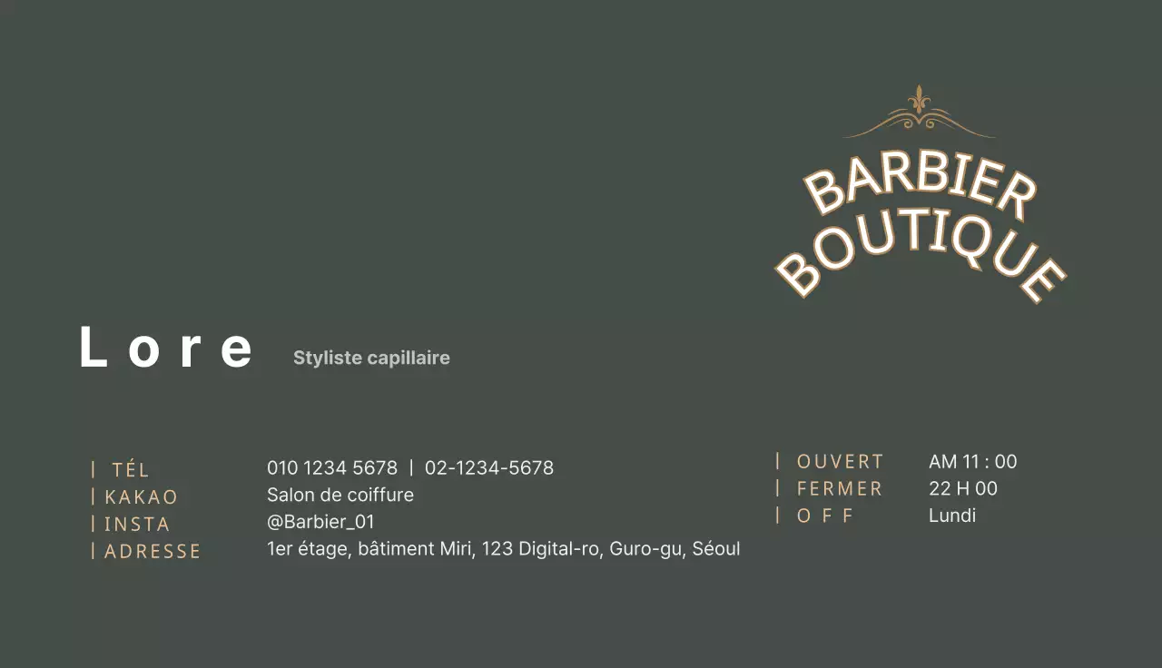 Carte de visite vintage verte d'un salon de coiffure