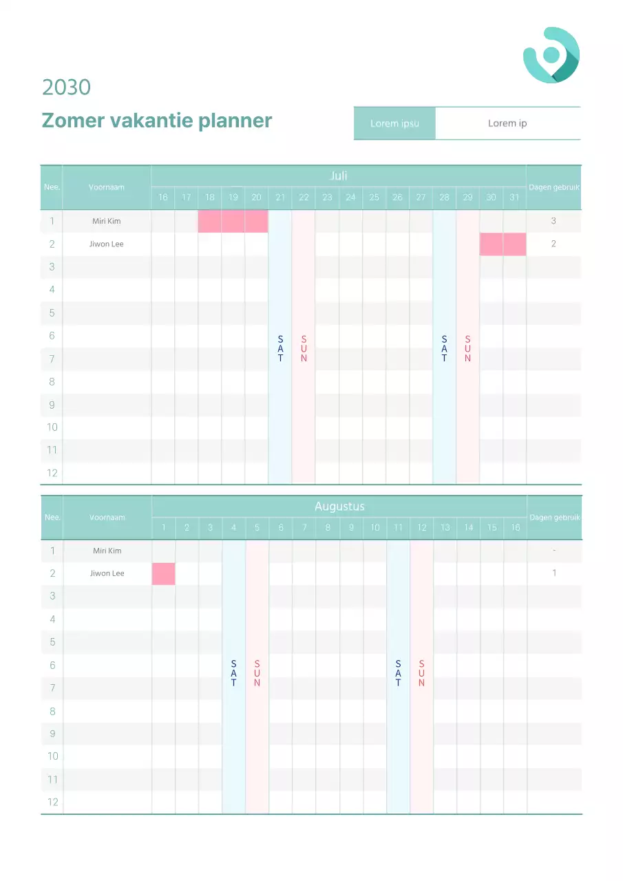 Sjabloon voor afdelingsvakantie in mintkleur