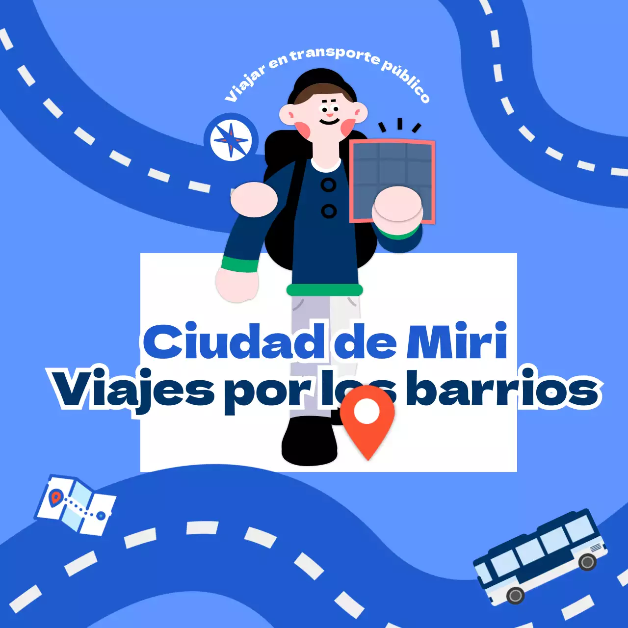 Un bonito viaje de barrio con un concepto de mapa de viajes azul