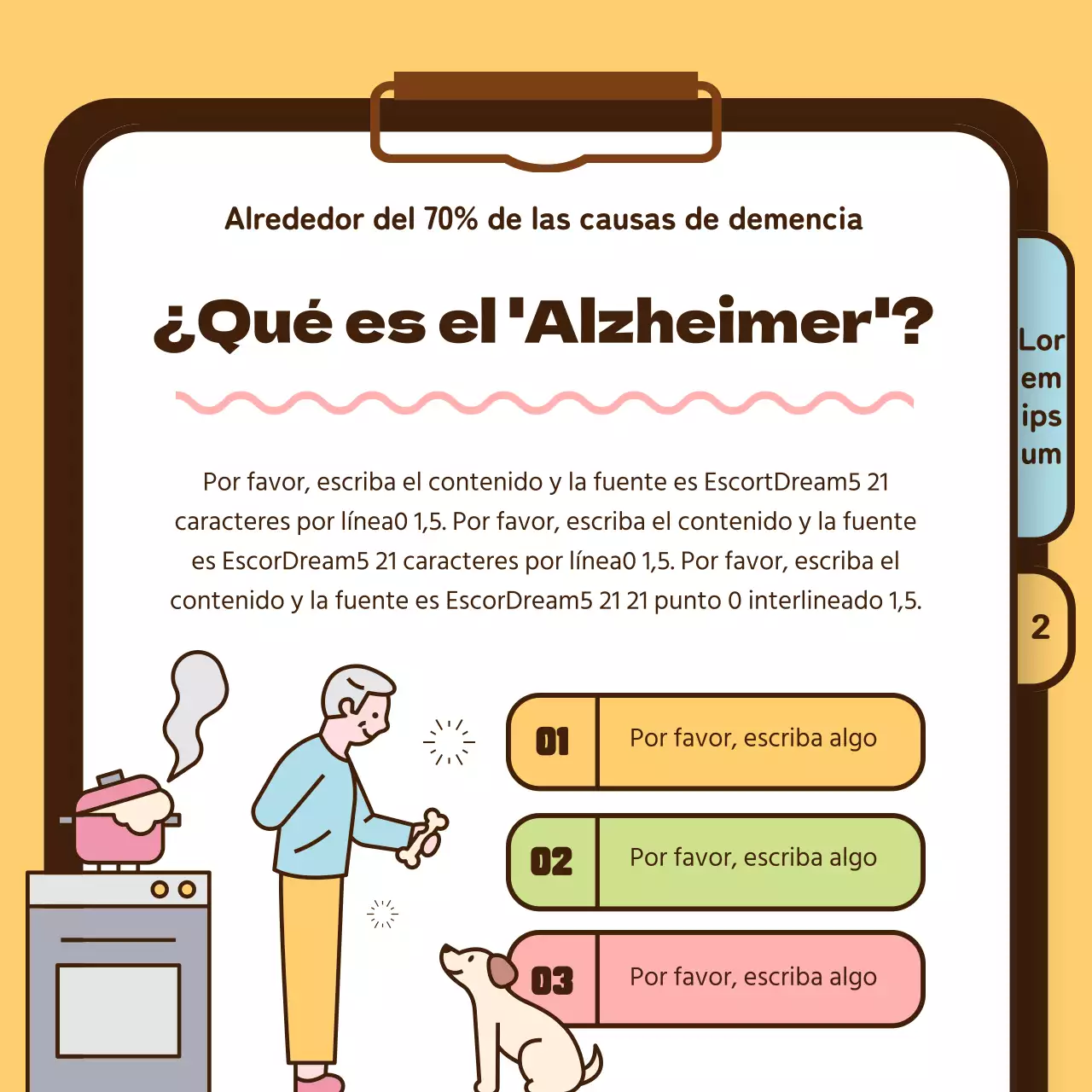 Información sanitaria para personas mayores con Alzheimer en amarillo chartreuse azul claro