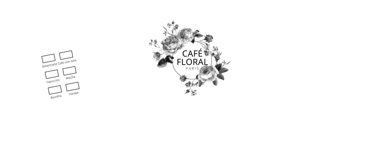 Copo de papel com ilustração de uma flor, menu de bebida de café