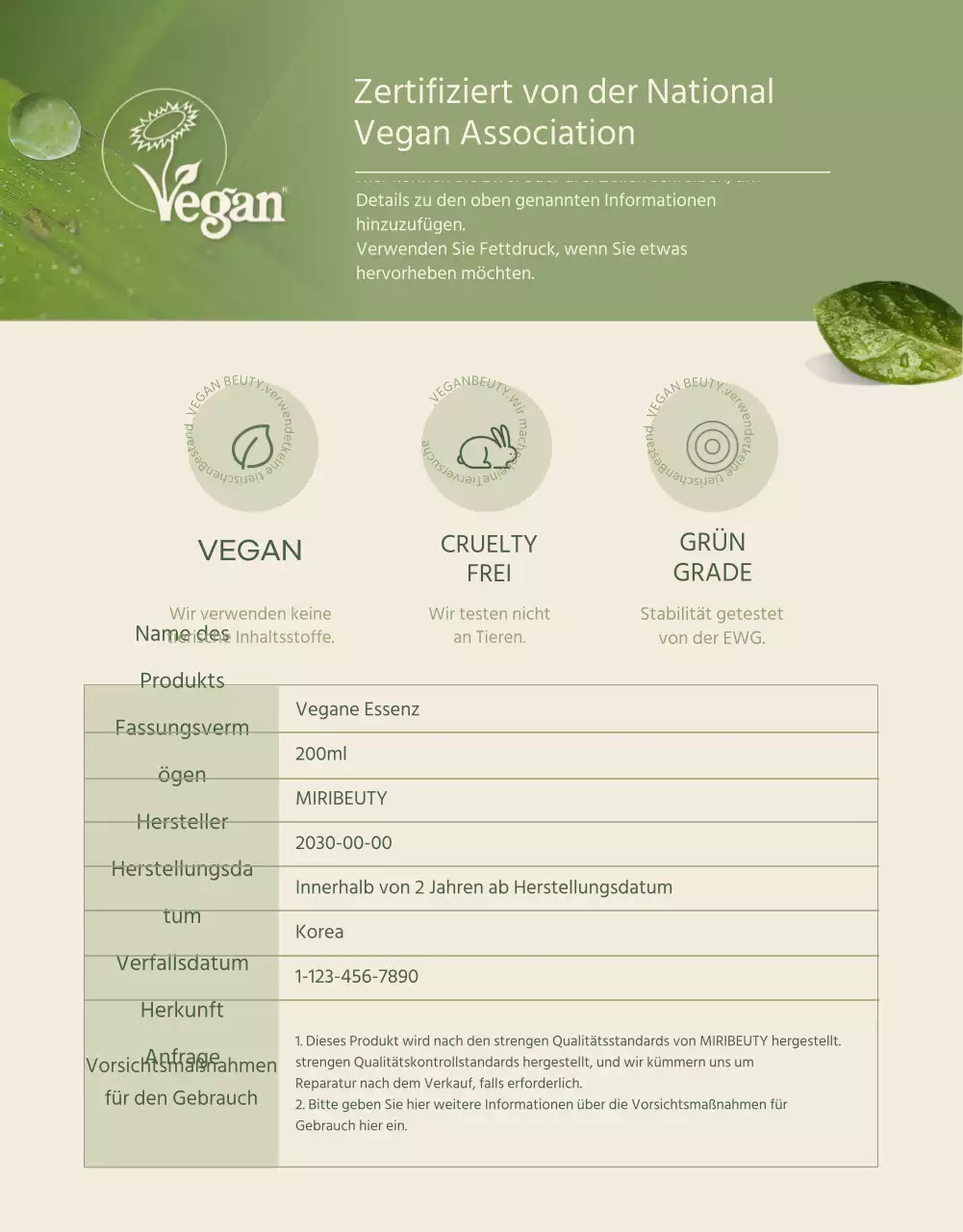 Vegane Kosmetik in Elfenbeingrün Detailseite
