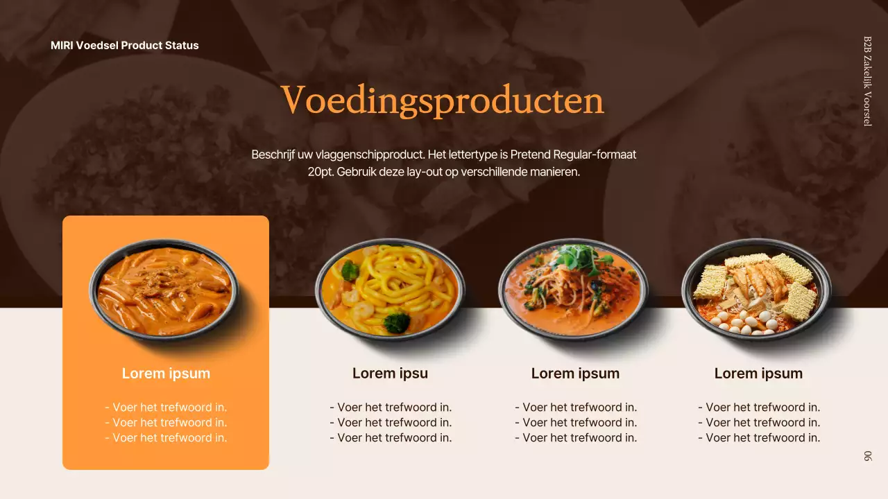 B2B-voorstel voor een nieuw voedingsproduct in bruin en oranje