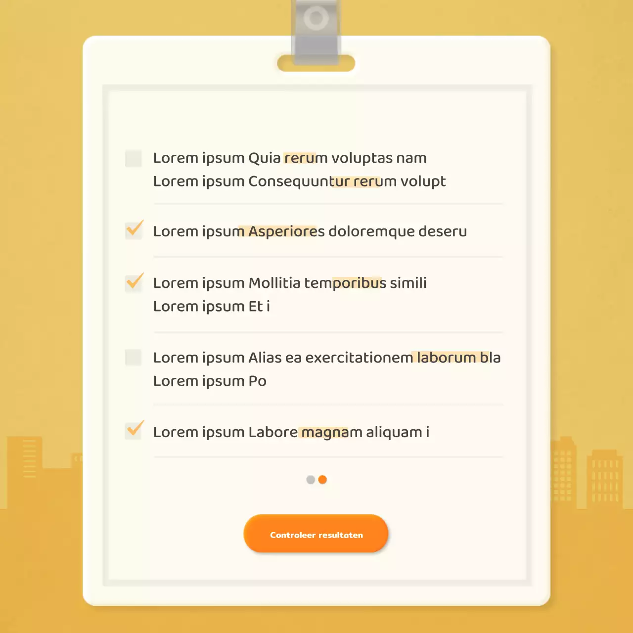 Controlelijst op werknemersniveau met oranje werknemerskaartconcept