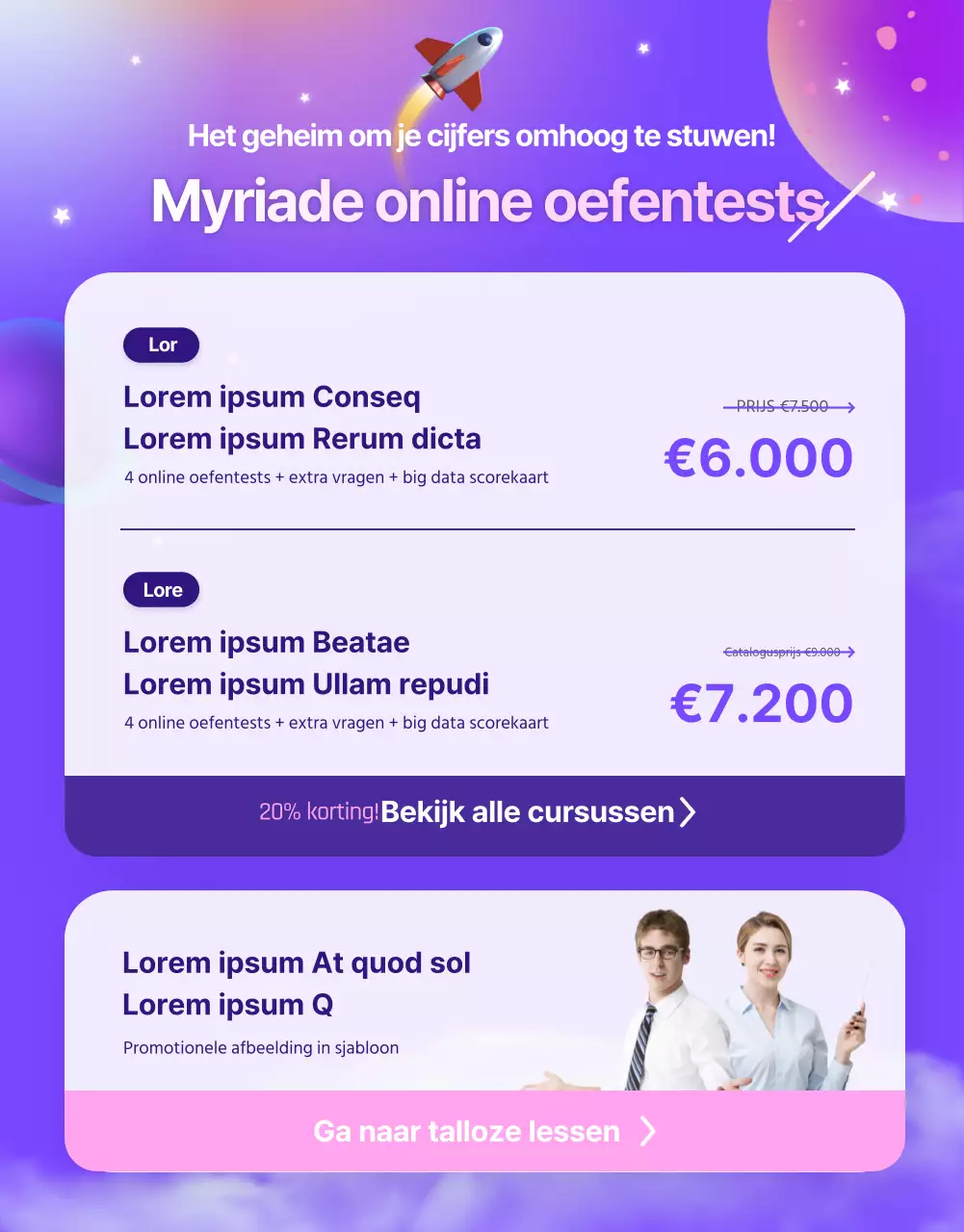Koop online oefentest met paarse ruimte concept