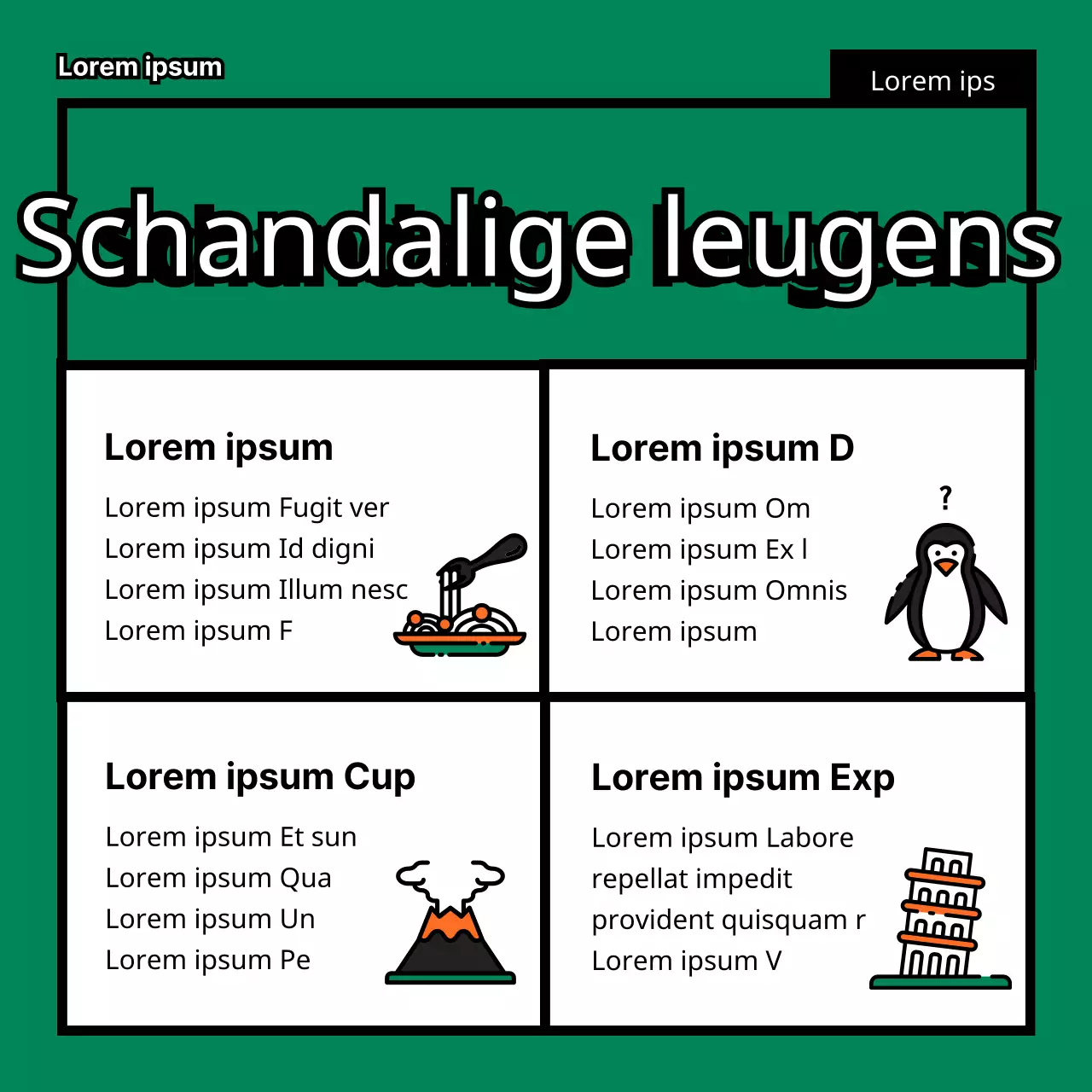 April Fools' Day ligt TMI in een schattige, leuke, platte, eenvoudige Pinokkio-illustratie in groen en oranje.