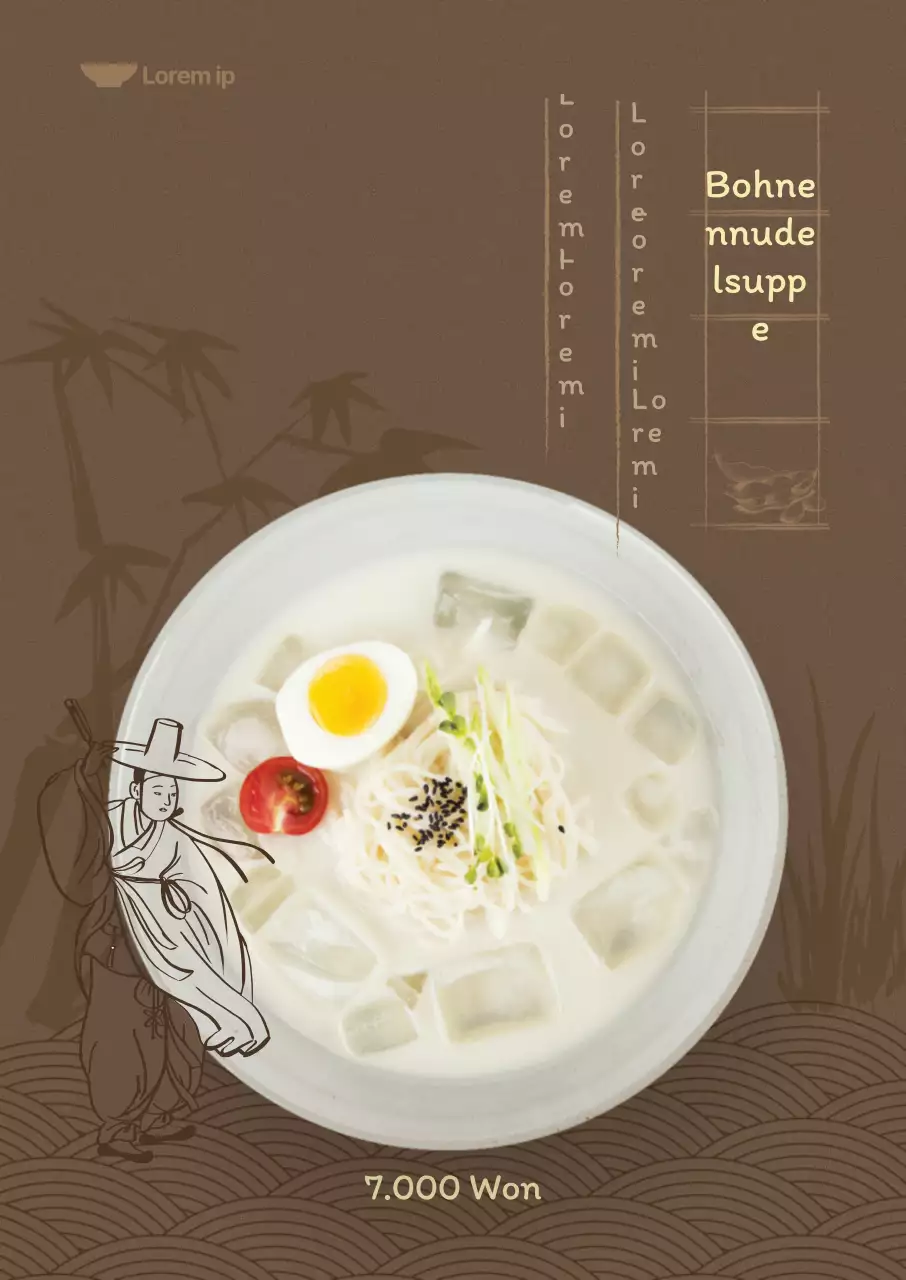 Sommermenü mit dunkelbraunem Hintergrund und orientalischen Illustrationen