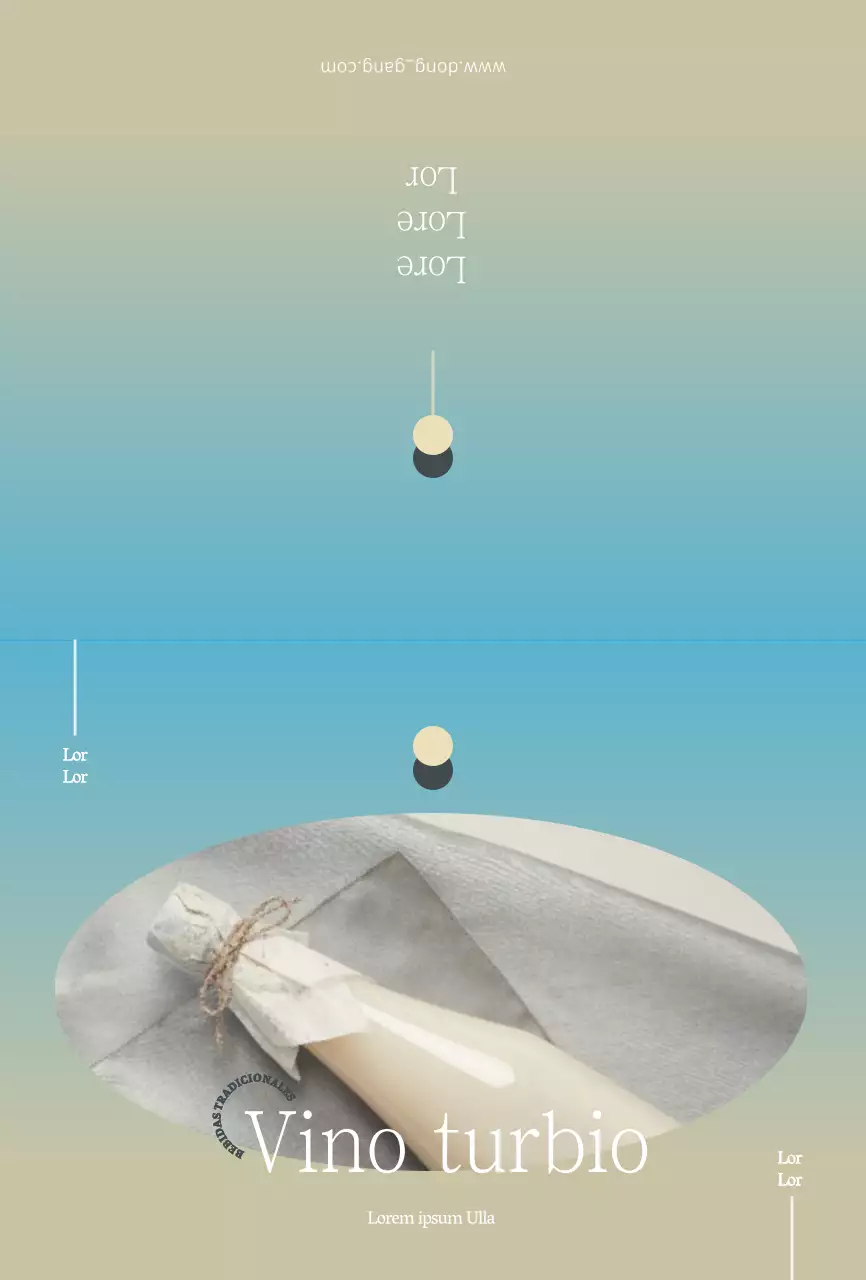 Postal de producto de vino de arroz en degradado azul claro