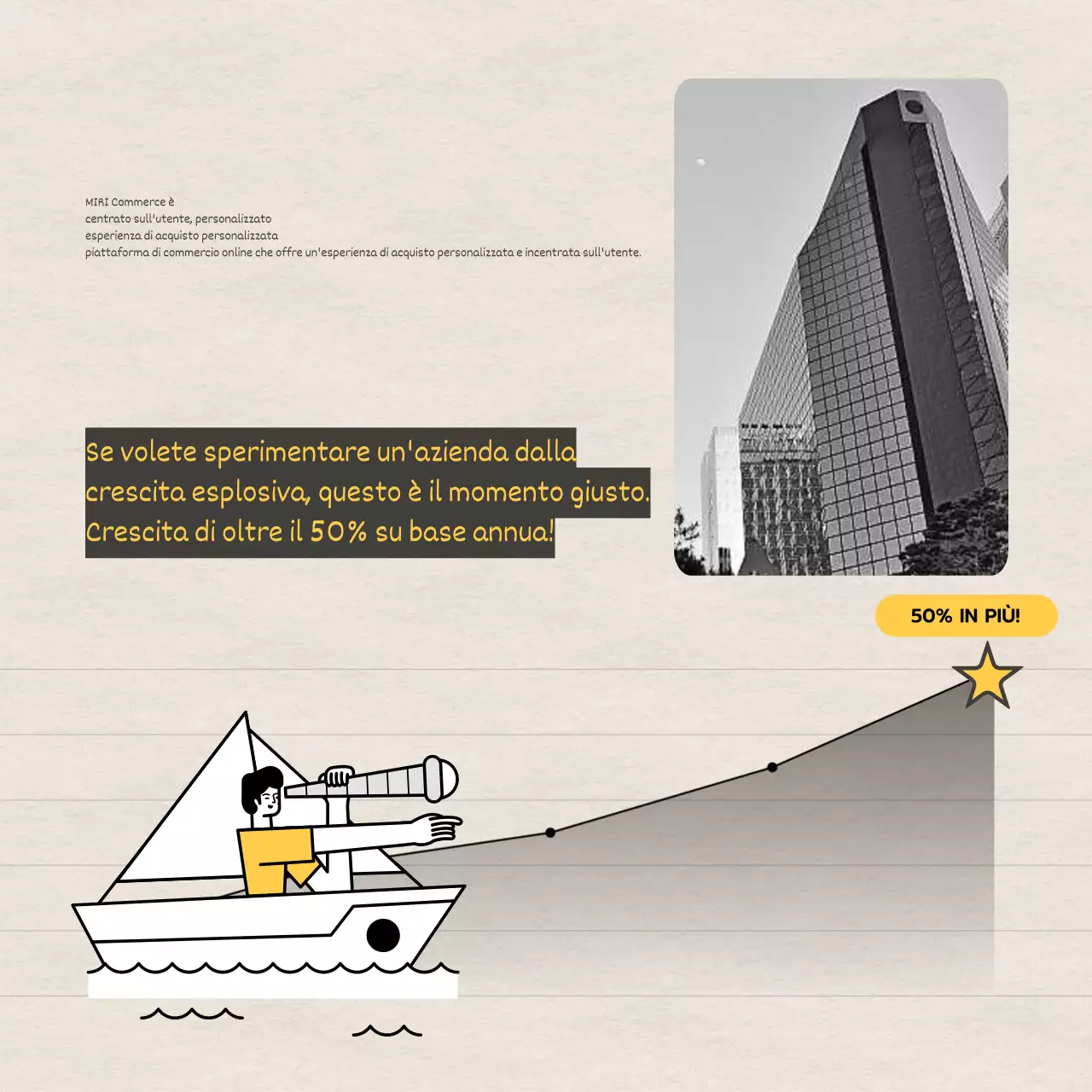 Annuncio di stage con sfondo in carta e illustrazione in giallo e nero