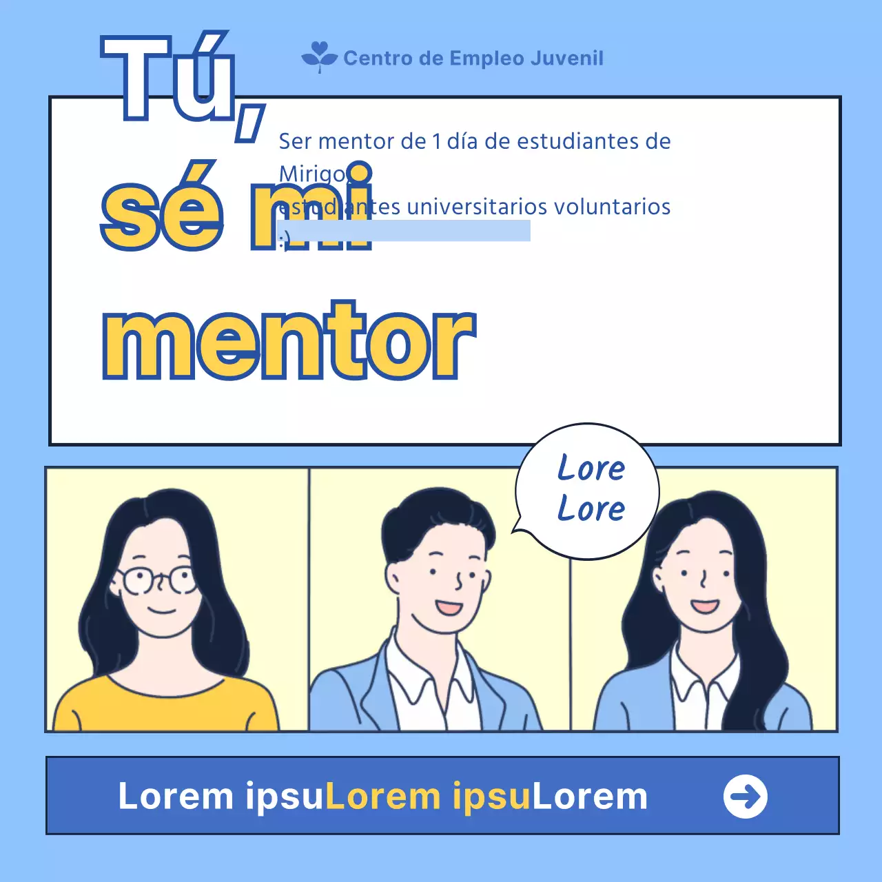 Azul claro y amarillo centro moderno de itinerarios juveniles contratación de mentores