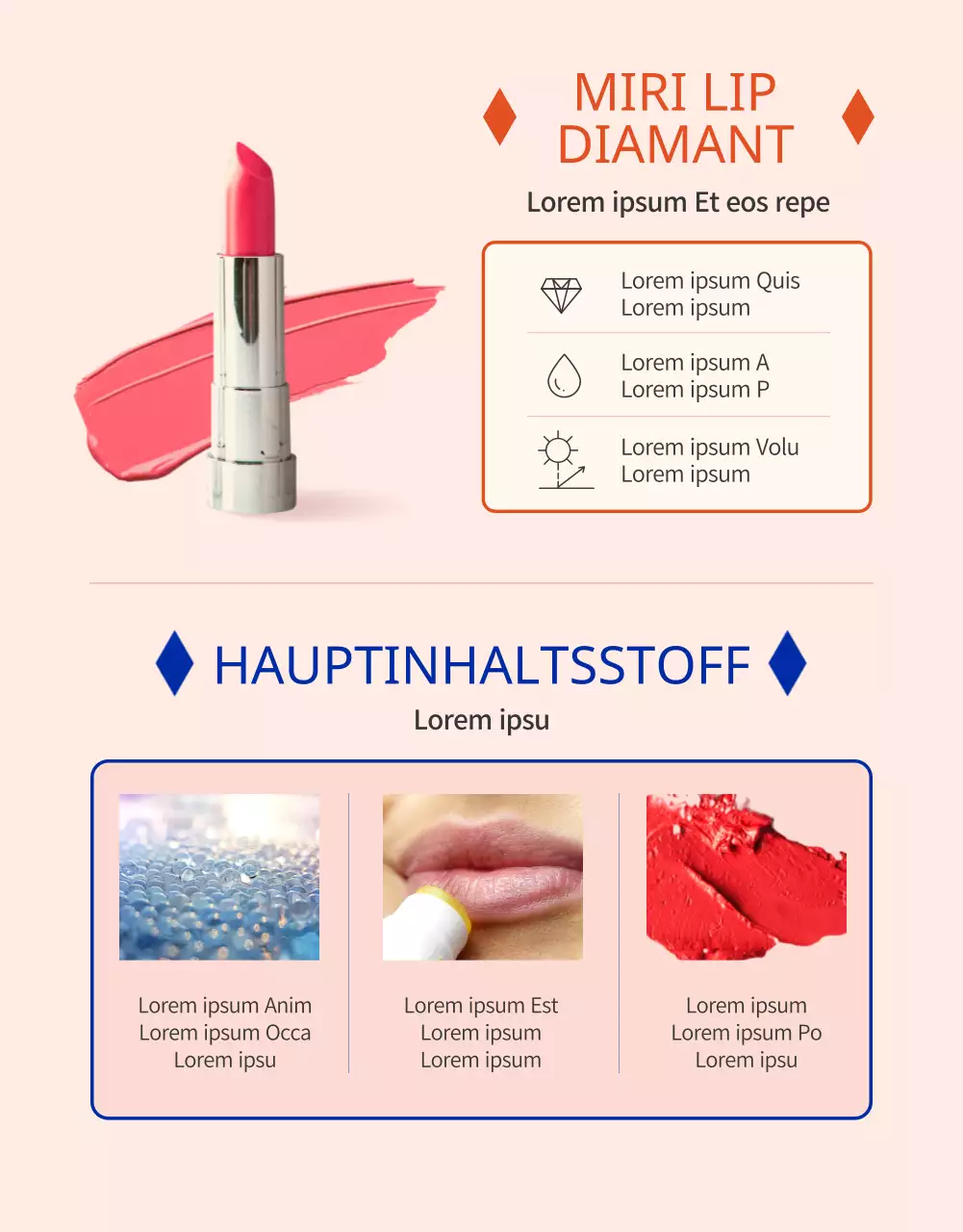 Förderung leuchtender Lippenstifte mit rosa-orangen Farbakzenten