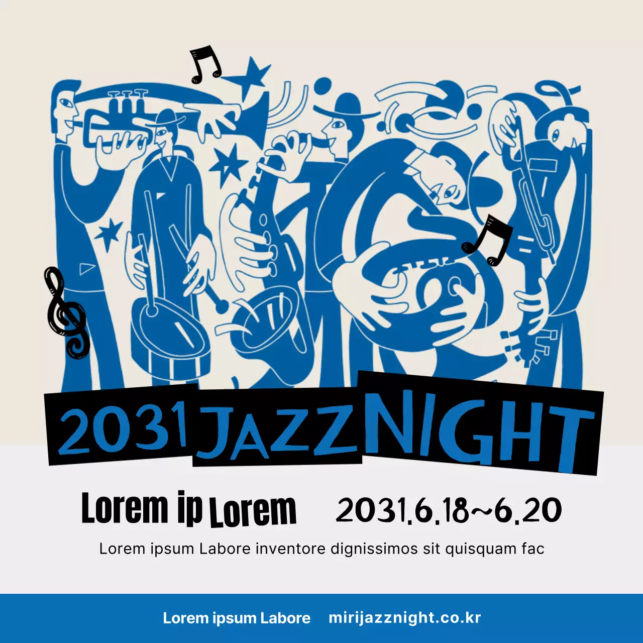 Werbung für ein Jazzkonzert mit einem blau getönten Illustrationskonzept