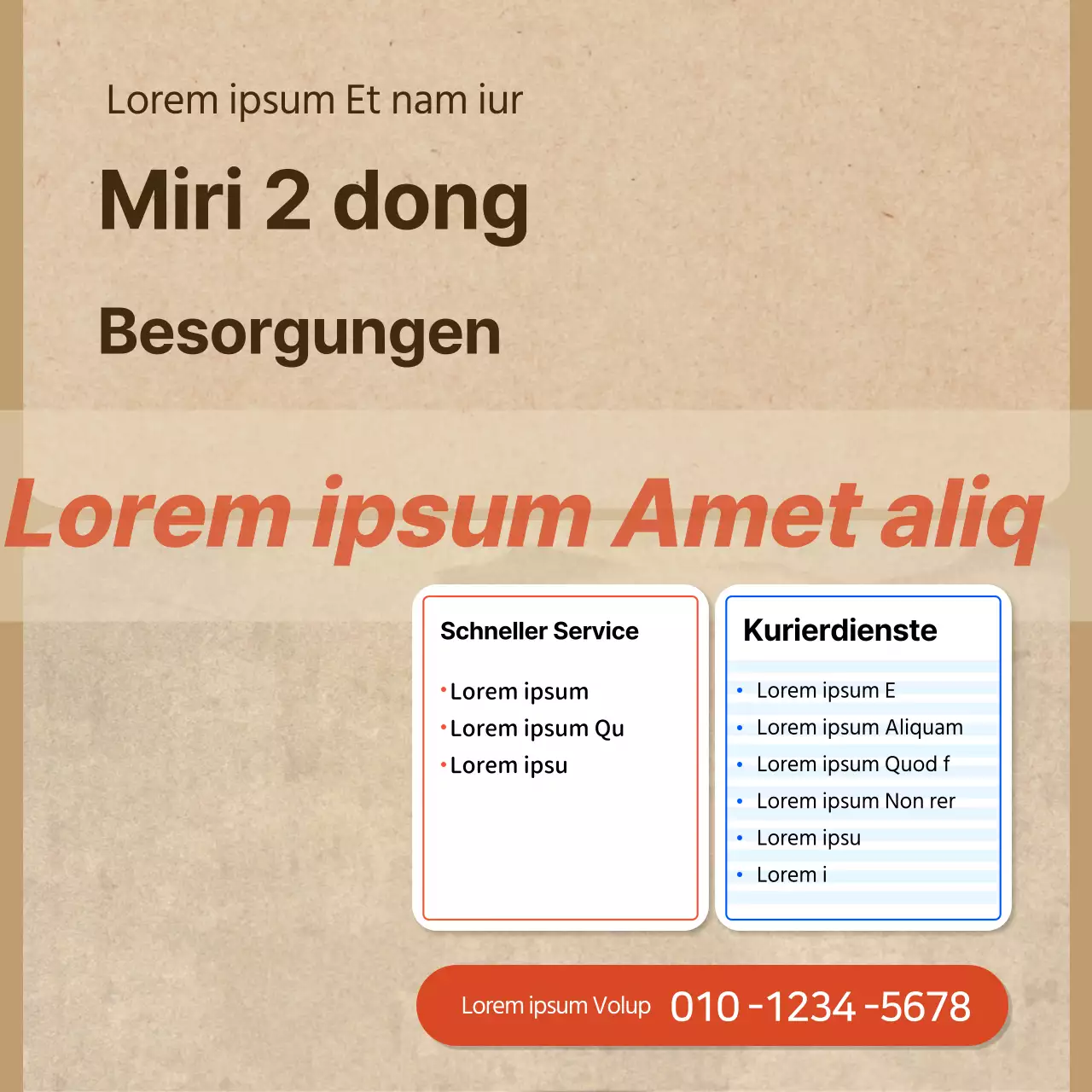 Werbematerial für einen Botendienst in einer strukturierten Papierbox