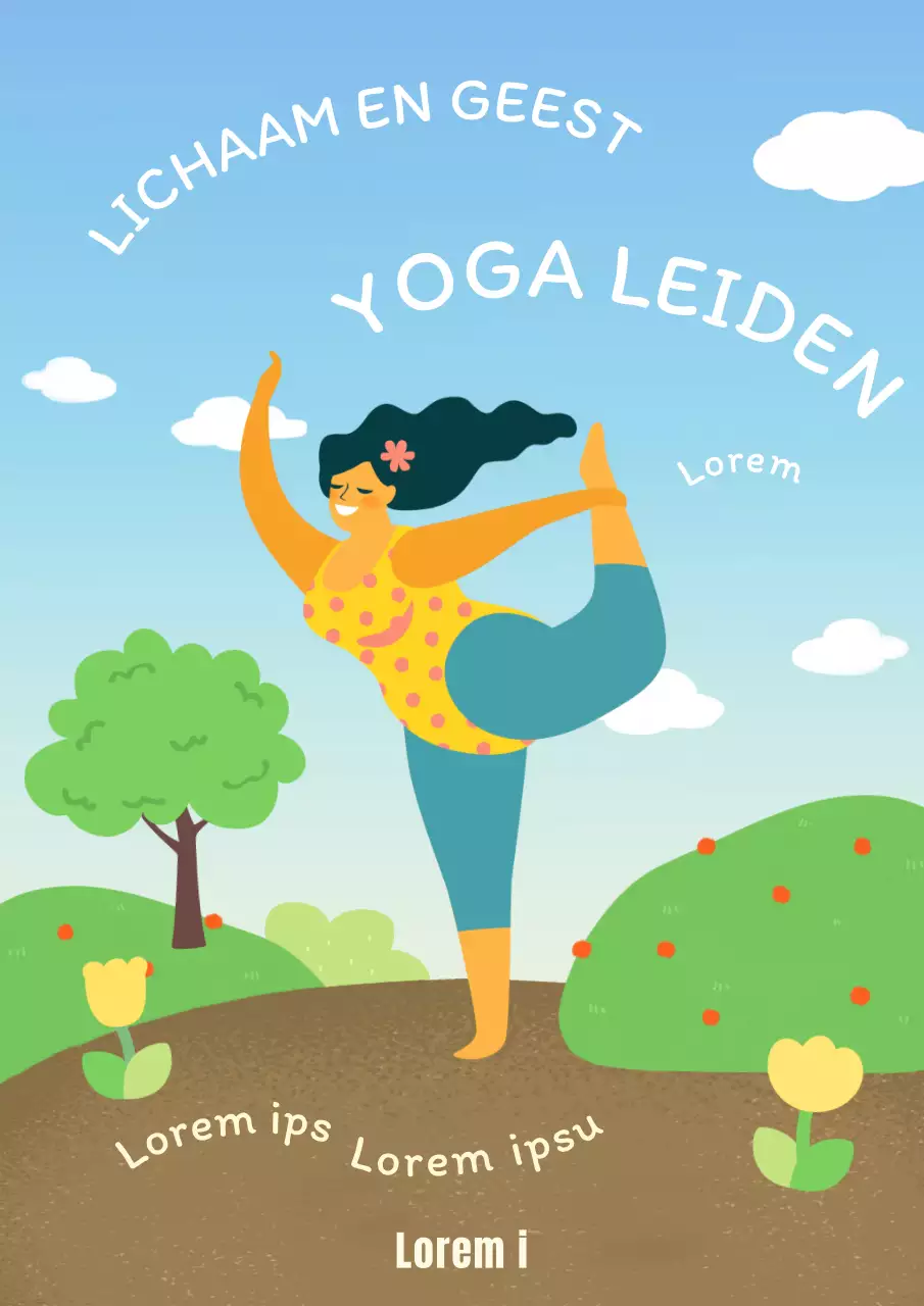 Inleidende yoga boek cover met komische karakter illustraties