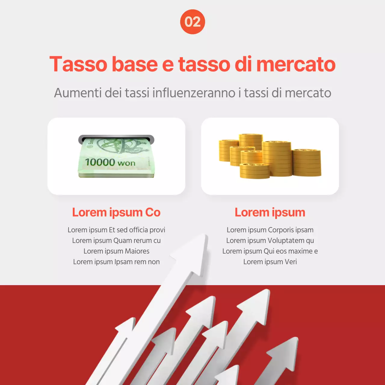 Informazioni sull'aumento dei tassi in viola e rosso