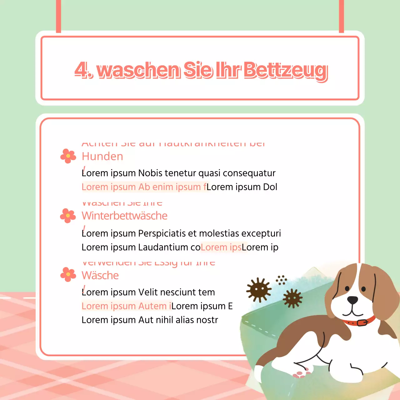 Ein niedlicher Welpe mit einem frühlingshaften Hintergrund und Gesundheitstipps CardNews