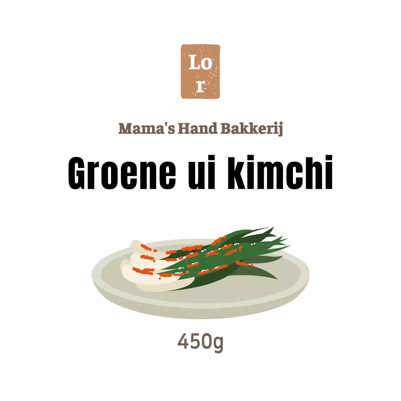 Witte eenvoudige delicatessen bijgerechtsticker voor groene ui kimchi
