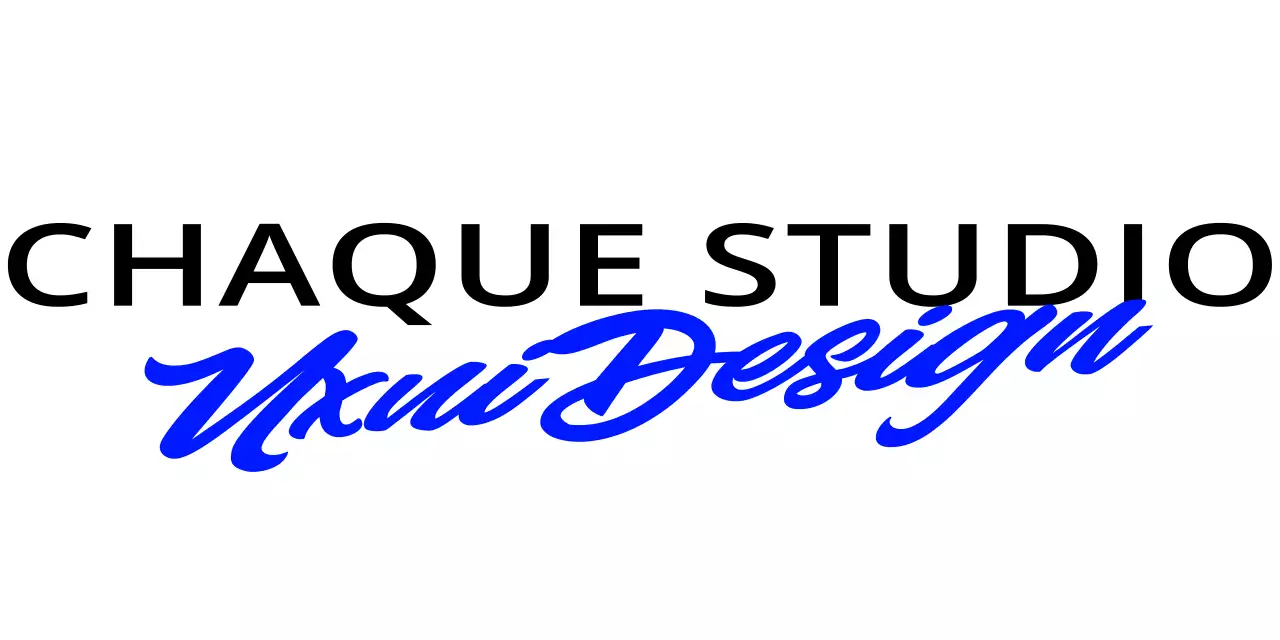 Logo d'un studio de design épuré avec deux polices de caractères en bleu et noir