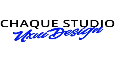 Logo d'un studio de design épuré avec deux polices de caractères en bleu et noir