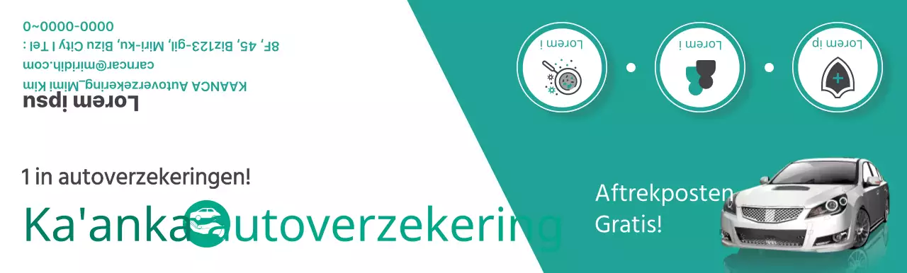 Promoot autoverzekeringen met turquoise en witte autofoto's en pictogrammen