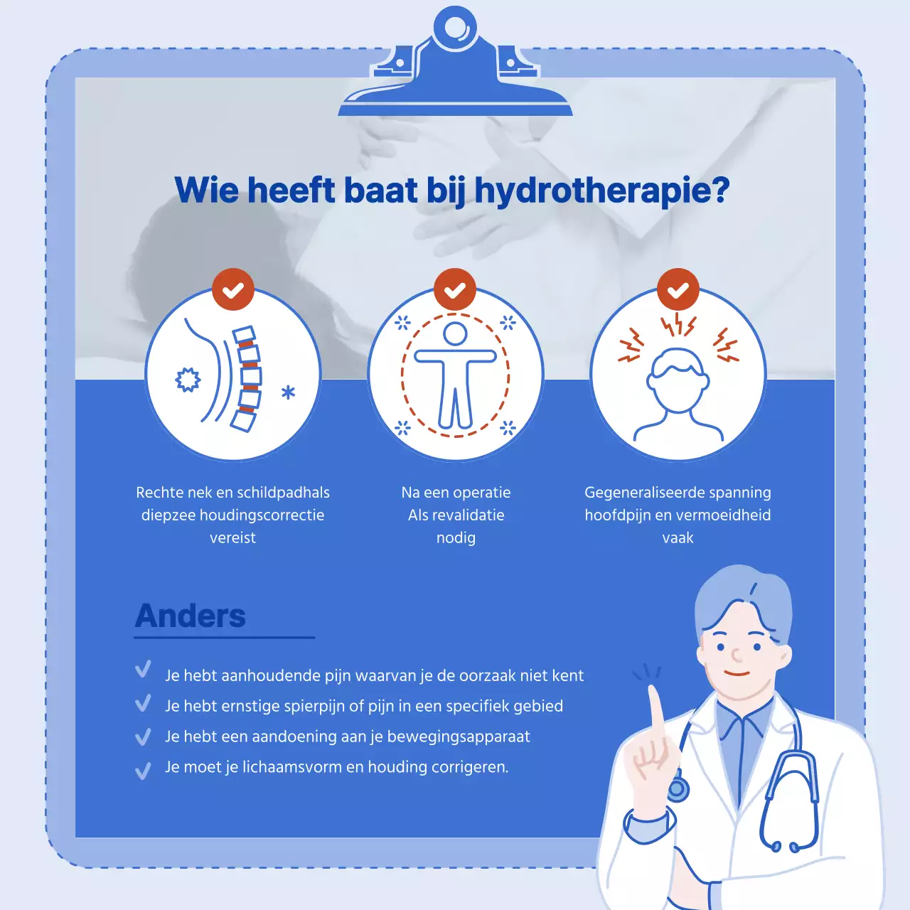 Blauw kleurenschema met heldere illustraties en een infografisch concept.