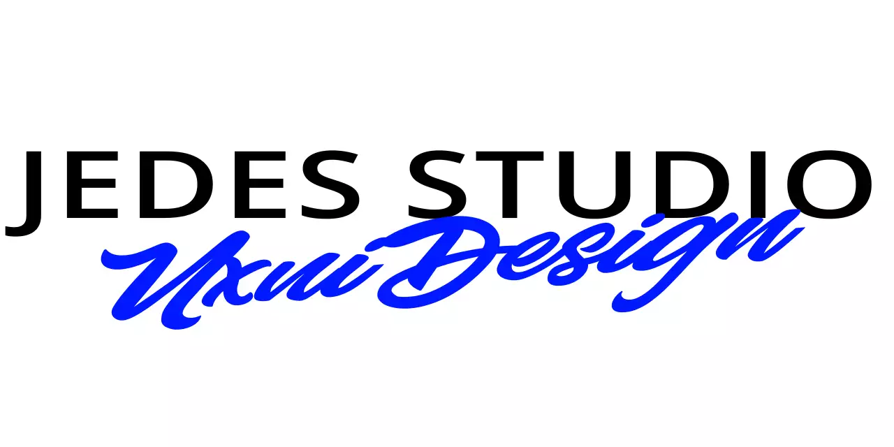 Schlankes Designstudio-Logo mit zwei Schriftarten in Blau und Schwarz