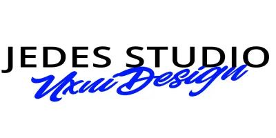 Schlankes Designstudio-Logo mit zwei Schriftarten in Blau und Schwarz