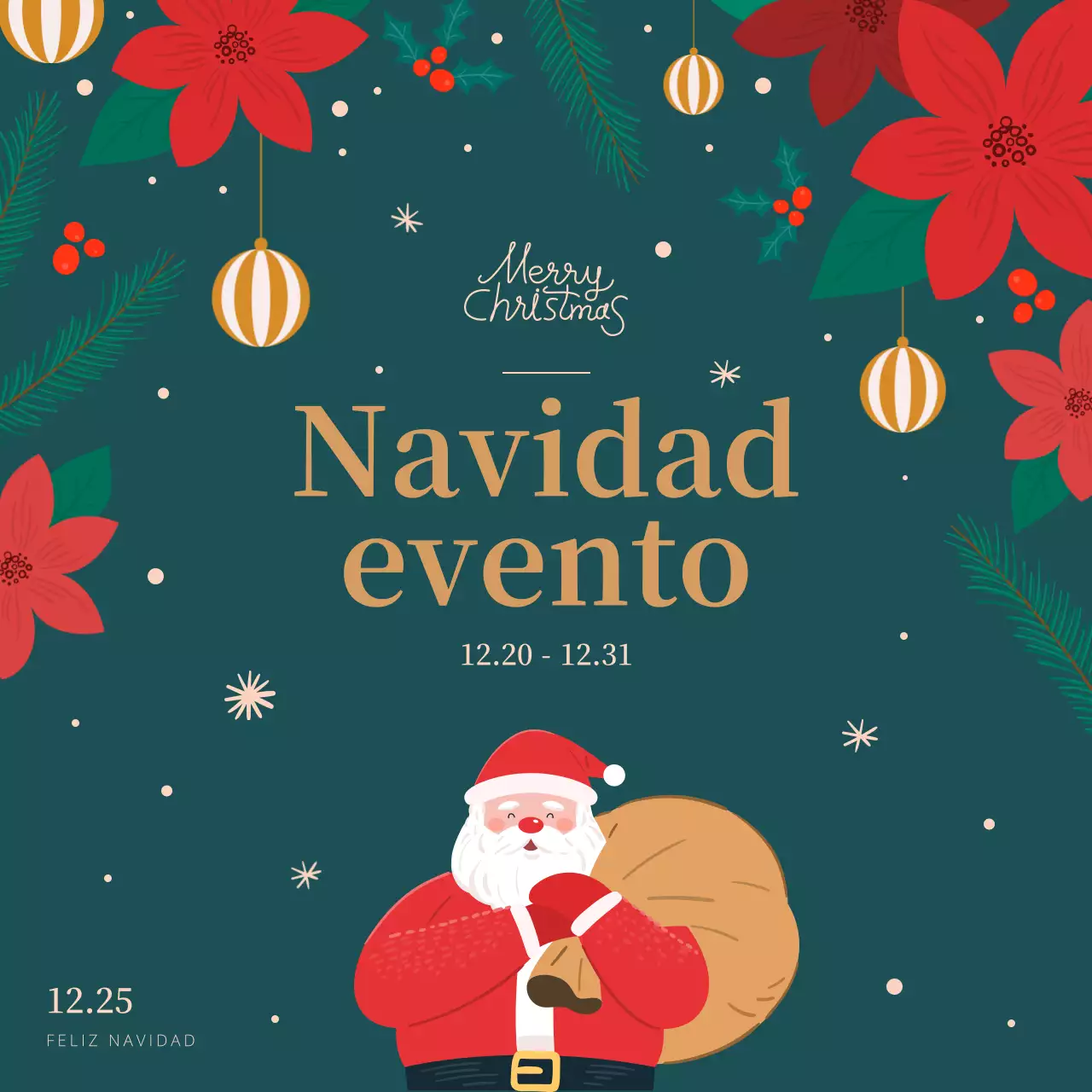 Bonito cartel de Navidad con ilustración turquesa