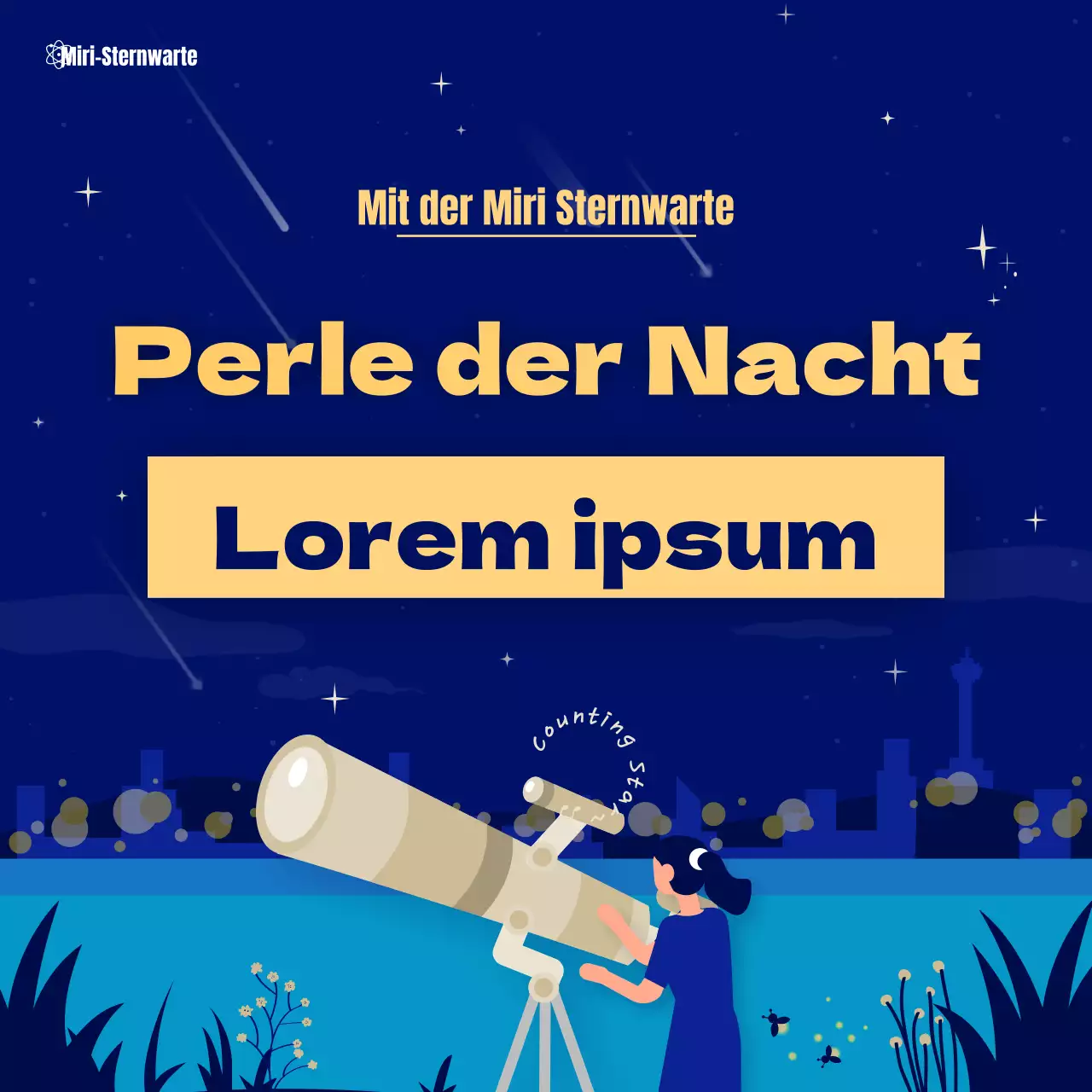 Illustriertes Sommerhoroskop in blau und gelb CardNews