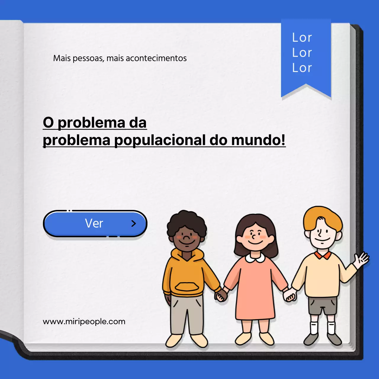 Problemas da população mundial em cartão azul e brancoNews