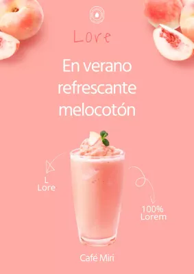 Rosa, refrescante y bonito póster de una bebida de melocotón