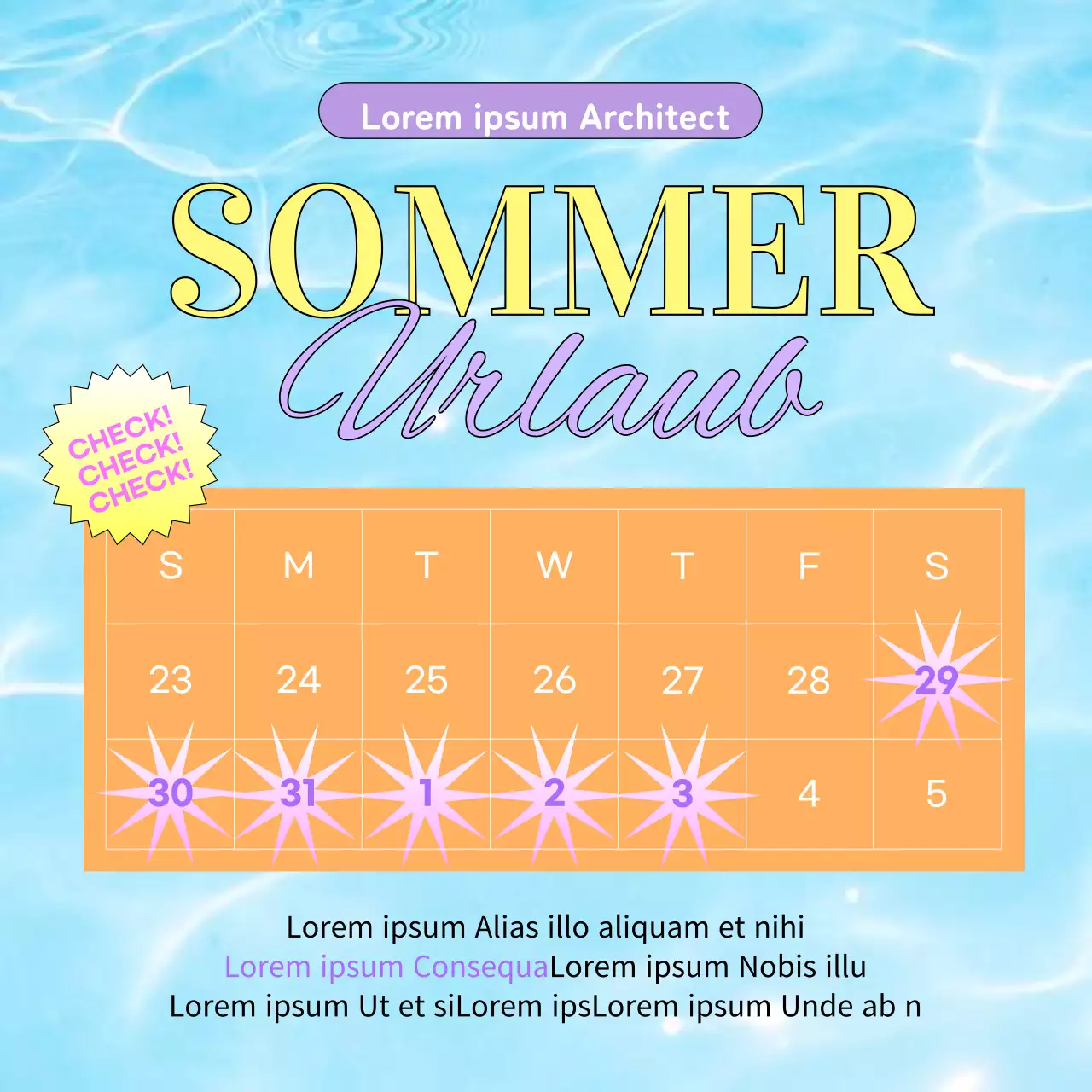 Kitschige Kalenderankündigungen in Orange und Hellblau