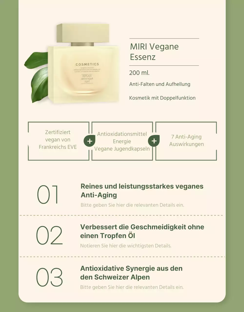 Vegane Kosmetik in Elfenbeingrün Detailseite
