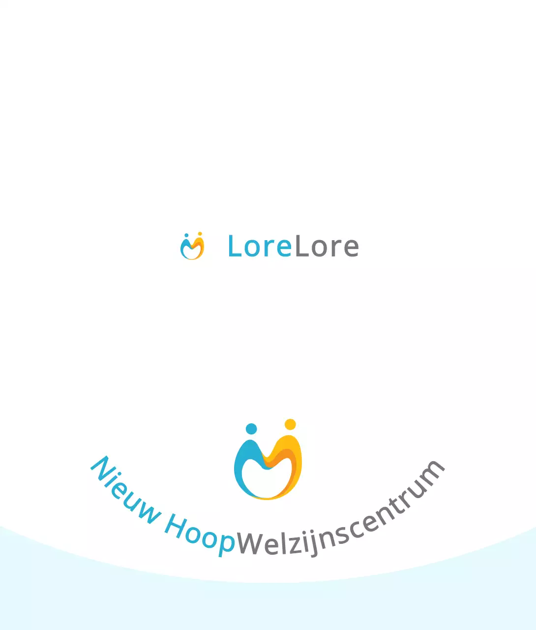 Eenvoudig concept welzijnscentrum logo vorm in lichtblauw en oranje