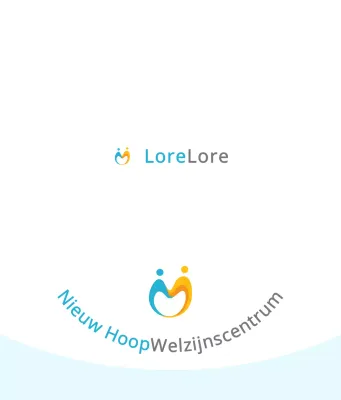 Eenvoudig concept welzijnscentrum logo vorm in lichtblauw en oranje