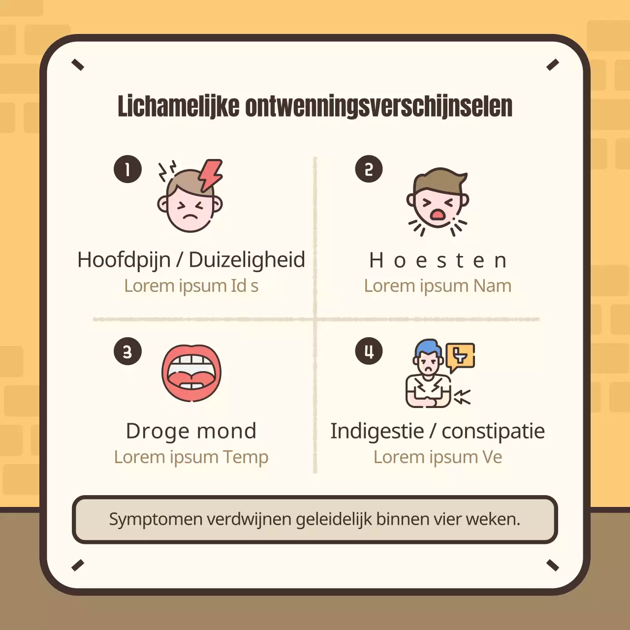 Schattige geelbruine illustratie van ontwenningsverschijnselen bij het roken