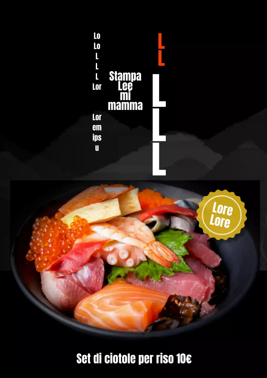 Poster del menu Sashimi con sfondo nero