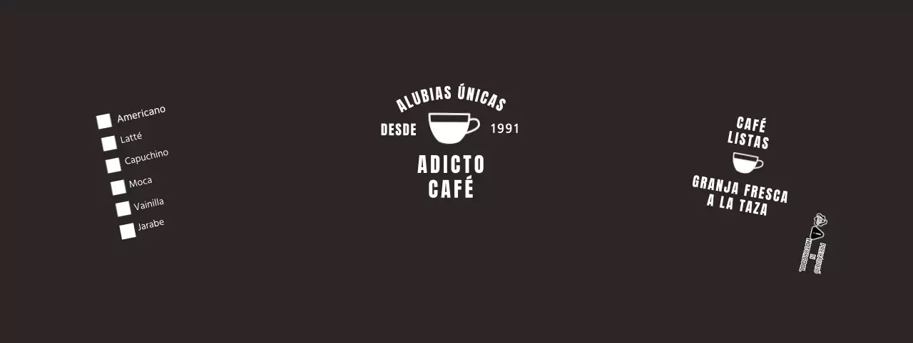 Vaso de papel con carta de bebidas de cafetería en negro