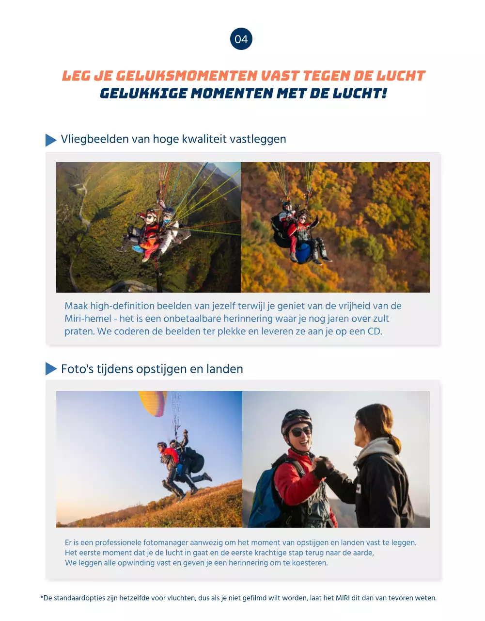 Detailpagina paragliding met oranje accenten in SkyConcept